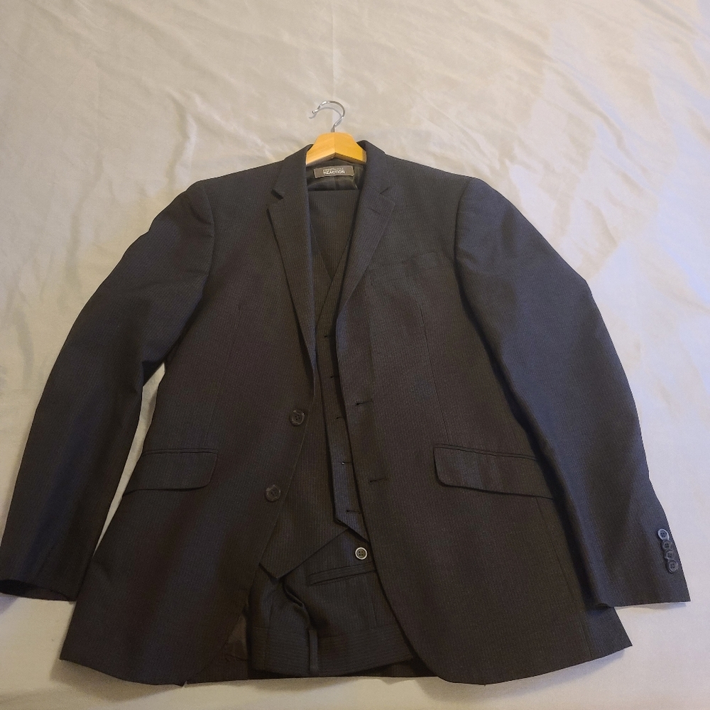 Kenneth Cole Charcoal Pinstripe 3 Piece Suit